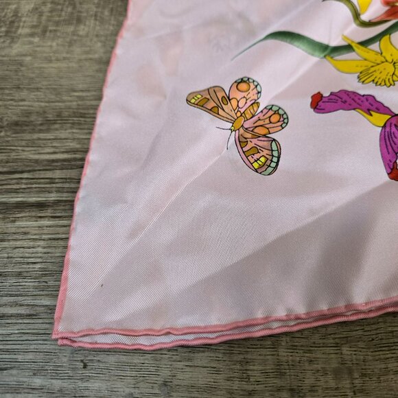 Floral Butterfly Print 100% Silk Pink Scarf Wrap Shawl Lightweight & Elegant - Picture 6 of 11